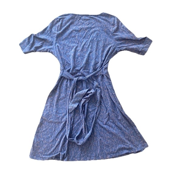 Toad & Co Medium Long Sleeved Faux Wrap Cafe Dress Blue Orange Organic - Picture 5 of 9